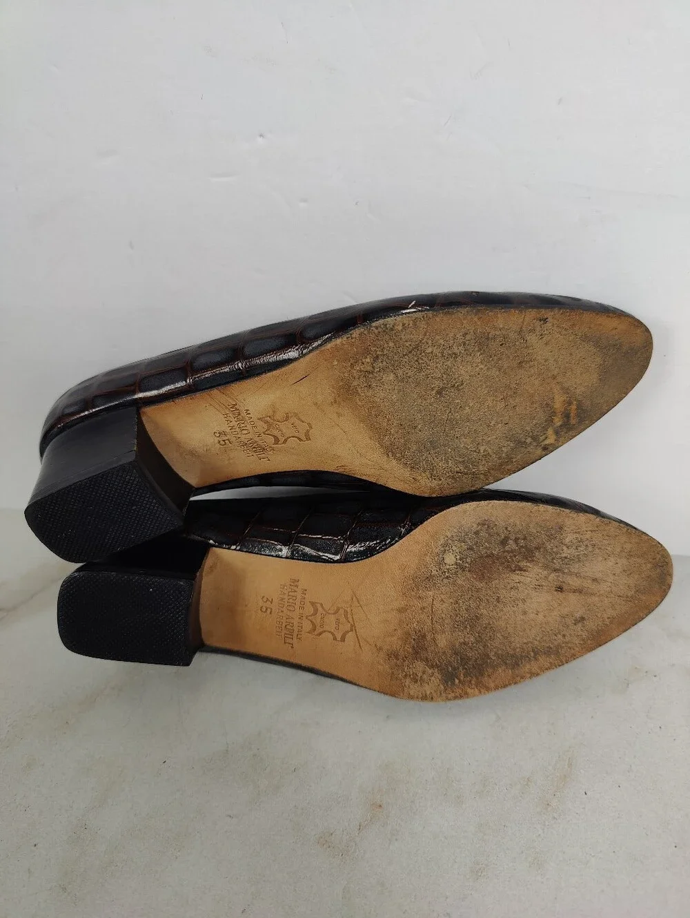 Mario Arpili Italy Croc Embossed Leather Block Heel Pumps, Sz 5
